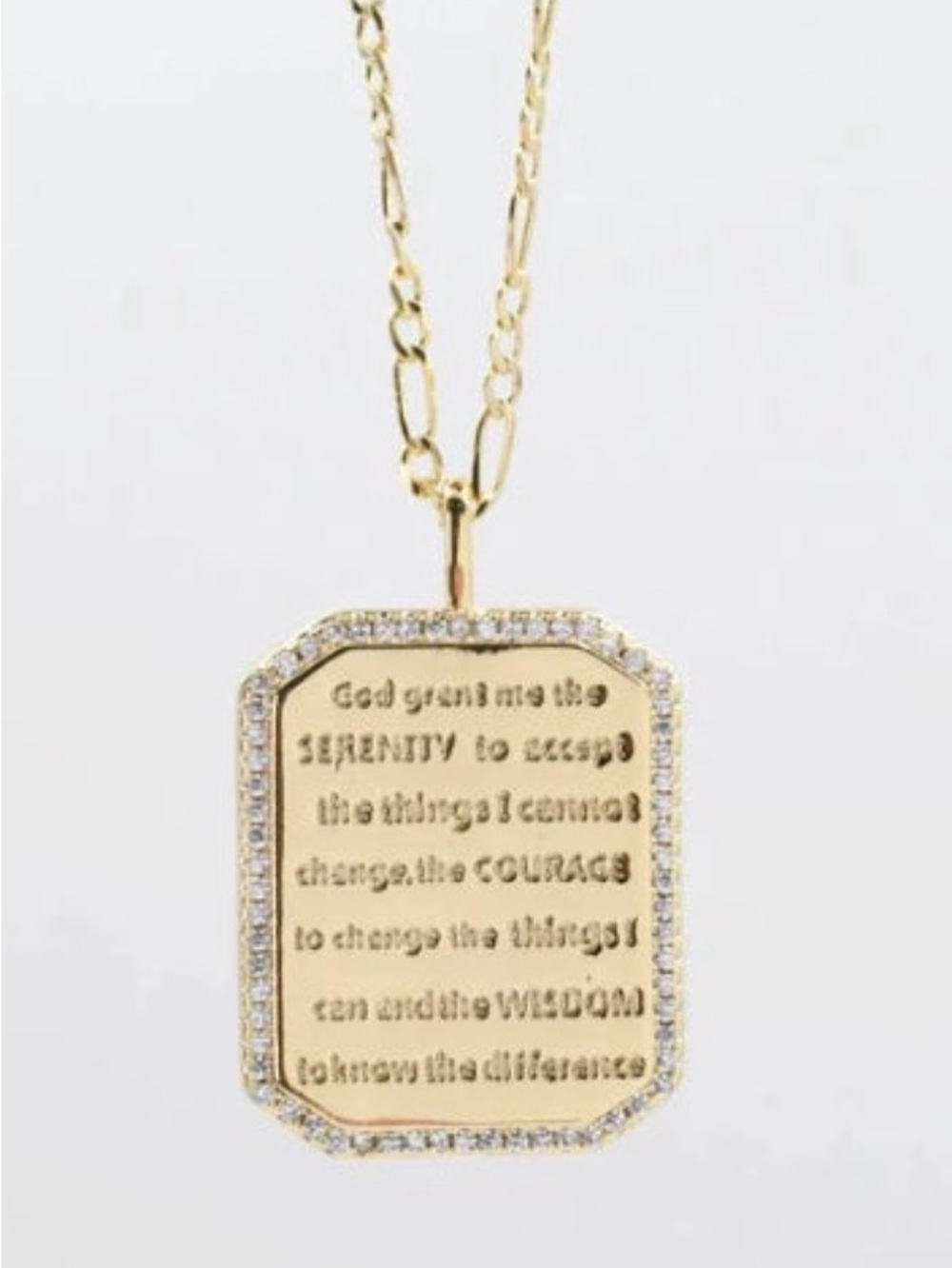 Gold Serenity Prayer Pendant Necklace 1” length.